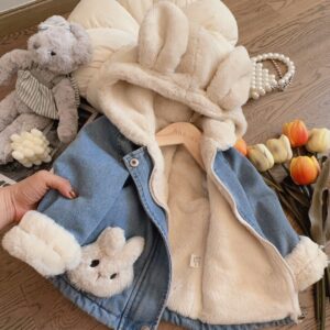 Girls' Jean Jacket Lamb Wool Autumn Clothing